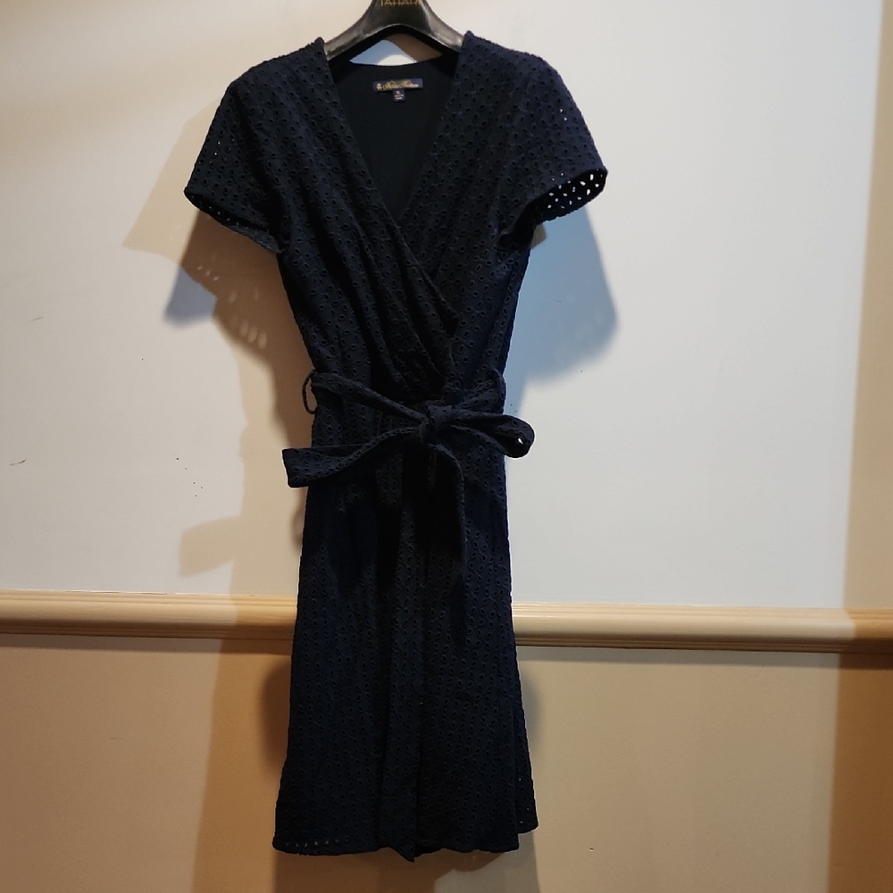 Brooks Brothers Navy Eyelet Wrap Midi Dress
